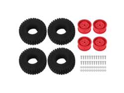 Juego De Llantas Resistentes A La Presión Con Neumáticos De Plástico Para Coche Rc Crawler Rojo.