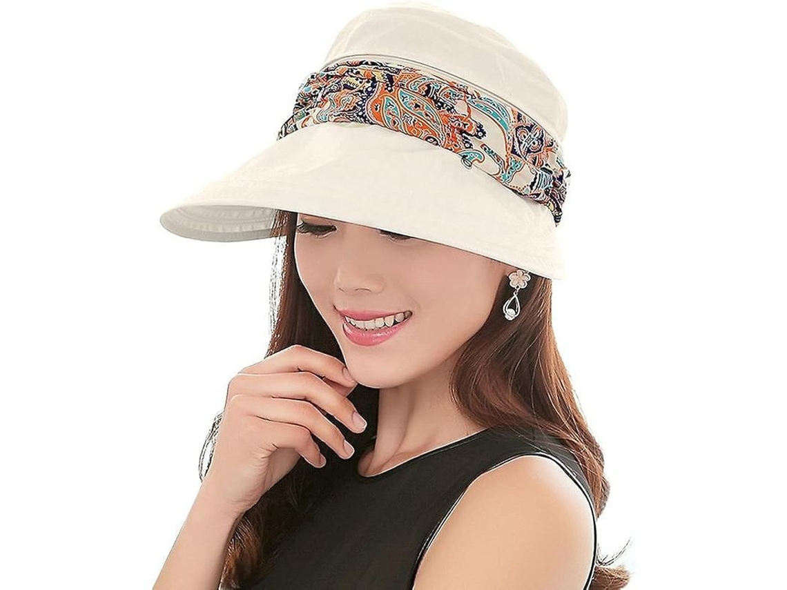 2026-sombrero Sol Doble Función Plegable Para Mujer Linjou Con Protección Cuello Upf 50+ Beige