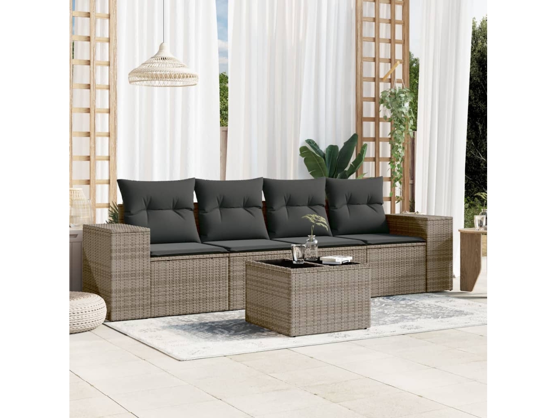 Juego De Sofás Jardín Con Cojines 5 Udsjuego De Muebles De Jardín Ratán Sintético Gris Cfw589248