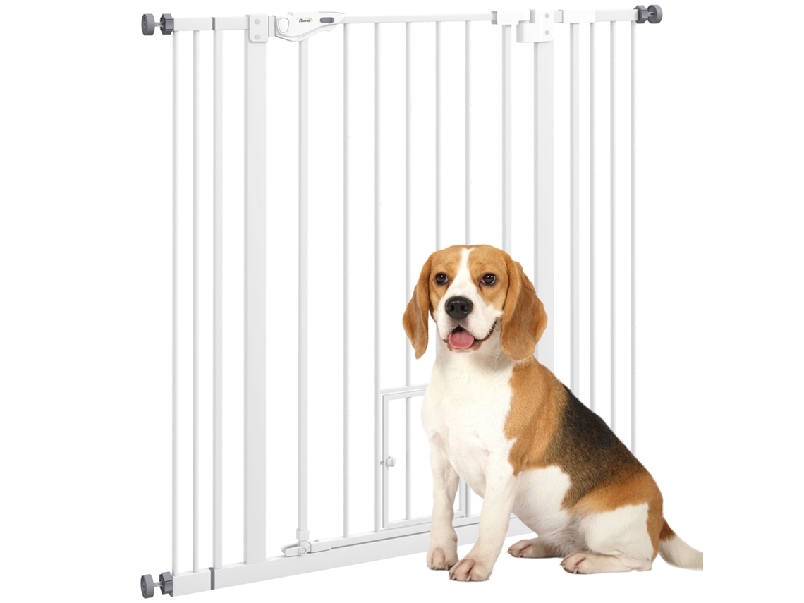 Puerta de seguridad automática, puerta pequeña, 74-101x104,1 cm, blanca