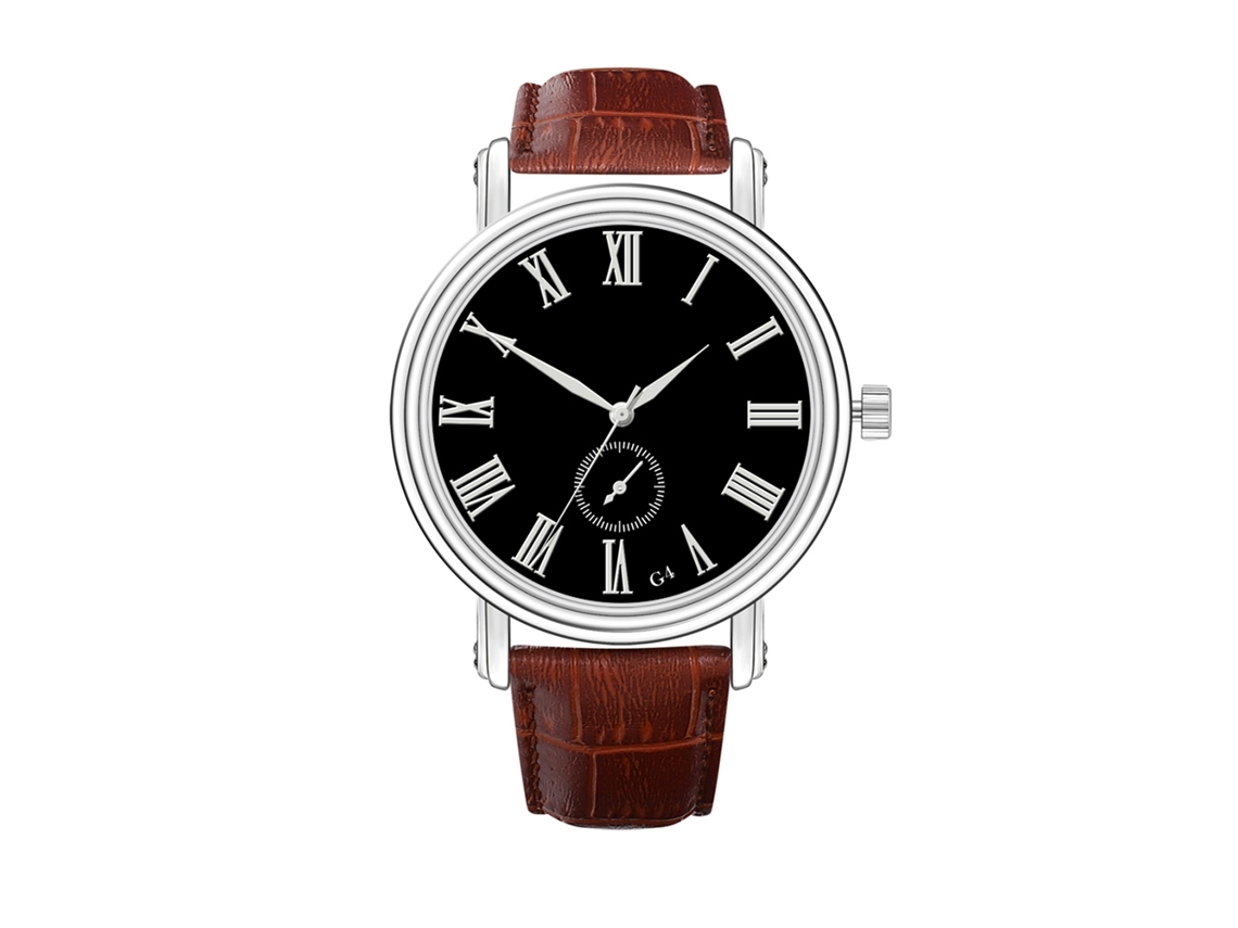 Reloj De Cuarzo Casual De Moda Para Hombres Con Correa De Cuero Pu Estilo Simple Negro+marrón