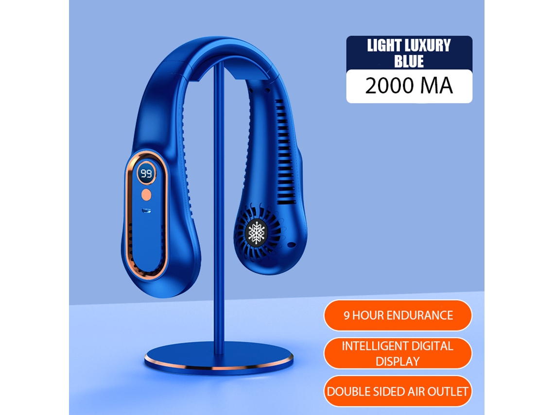 Ventilador De Cuello Con Pantalla Digital, Sin Aspas, Mini Enfriador Portátil, Recargable Por Usb, Color Azul
