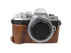 Estuche de cuero sintético compatible con cámara Olympus OM DE M10 Mark III con apertura inferior para batería