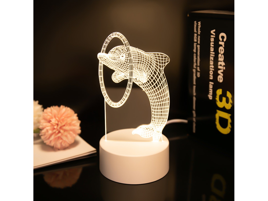 Lámpara de noche 3D con ilusión, interruptor táctil de 7 colores y alimentación USB, Siurn (Delfín)