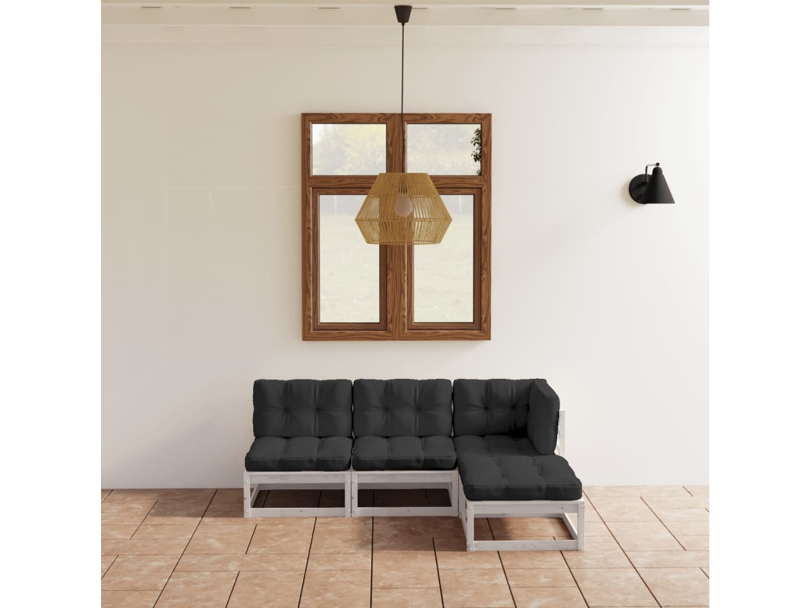Conjunto de jardín de 4 piezas con cojines en pino macizo DKD Home Decor