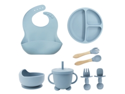 Juego de alimentación de 8 piezas: platos de silicona, ventosas, babero, vaso, cubiertos (8)