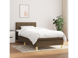 Cama Box Spring Con Colchón Tela Marrón Oscuro 100x200 Cm