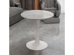 Mesa De Centro 70 Cm - Estilo Moderno Vintage, Tablero Redondo De Mármol Gris Claro, Blanco