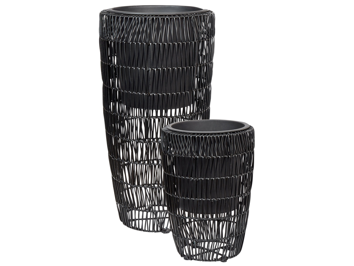 Conjunto de 2 macetas BELIANI Chelone de Ratán sintético Negro 34x34x66