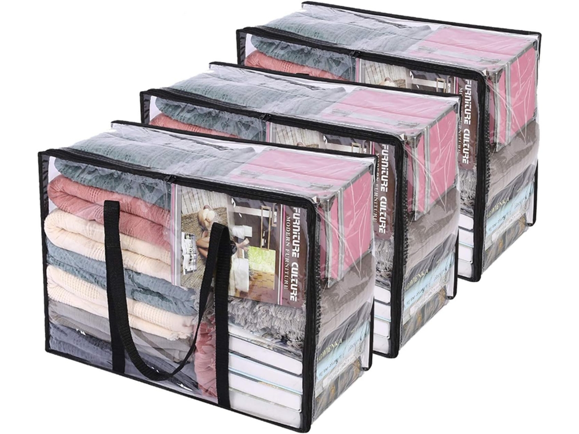 Bolsas transparentes para guardar ropa (paquete de 3) con asa reforzada, 55 x 40