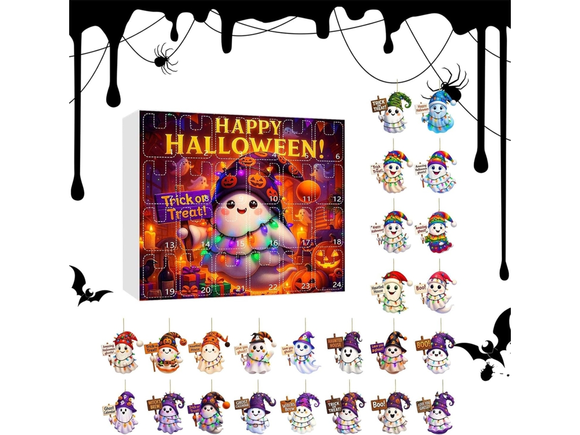 Calendario de 24 días con fantasmas 2D para colgar en la pared, juegos de decoración, ideal para el hogar y fiestas.