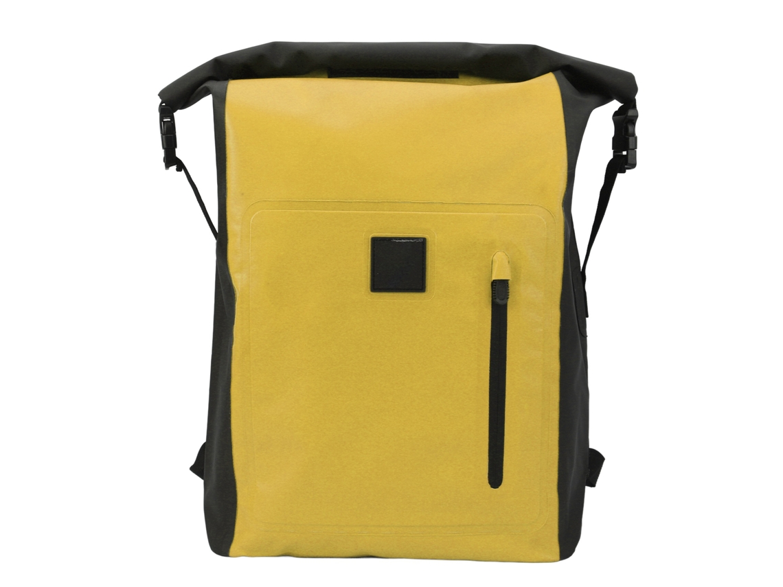 Mochila impermeable de PVC de 25 litros, duradera, para viajes al aire libre, color amarillo.