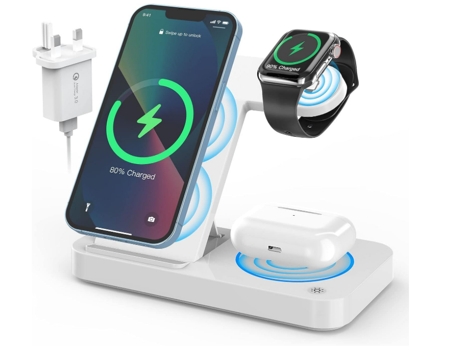 Cargador inalámbrico, soporte de carga inalámbrica rápida de 18 W para iPhone 14/13/12/11/XS/X/8 Series, soporte de cargador de teléfono y reloj CH...