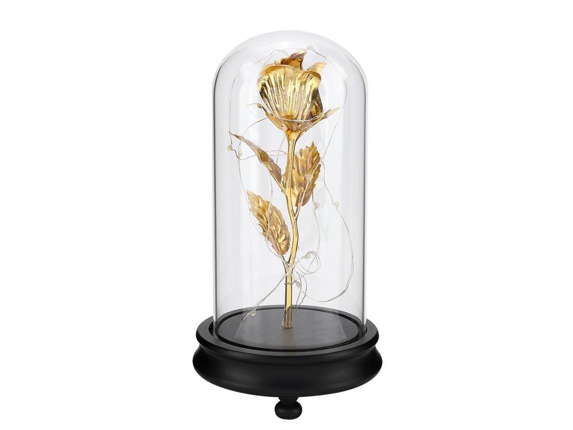 Lámpara de mesa LED rosa artificial con pantalla de cristal