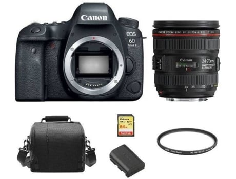 Cámara Reflex CANON EOS 6D II + Objectivo EF 24-70mm F4L IS USM + Tarjeta SD 64GB + Bolsa + Batería LP-E6N + Protector HOYA 77mm PRO 1D (Full Frame)