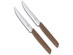 Juego de cuchillos de cocina Victorinox Swiss Modern para carne, hoja dentada de 12 cm, mango de madera de nogal, 2 piezas