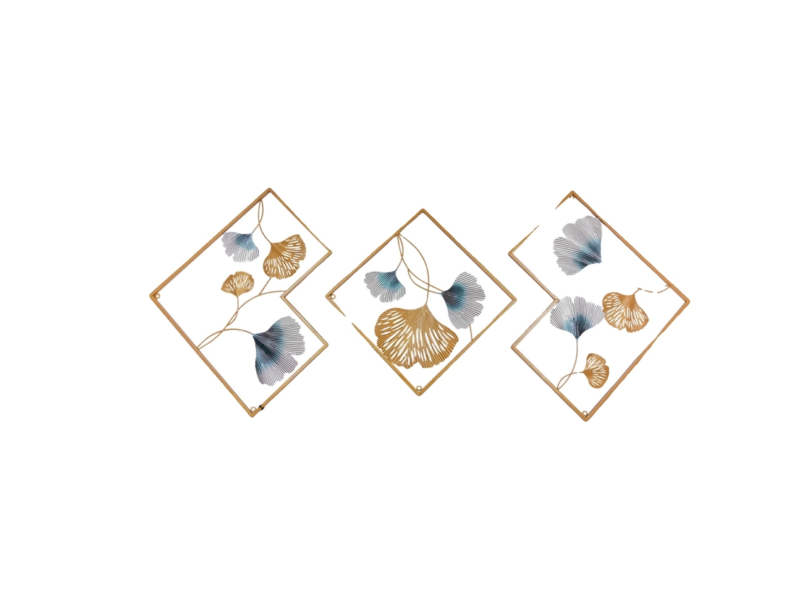 Decoración de pared, diseño de ginkgo en 3D, juego de 3 piezas, dorado