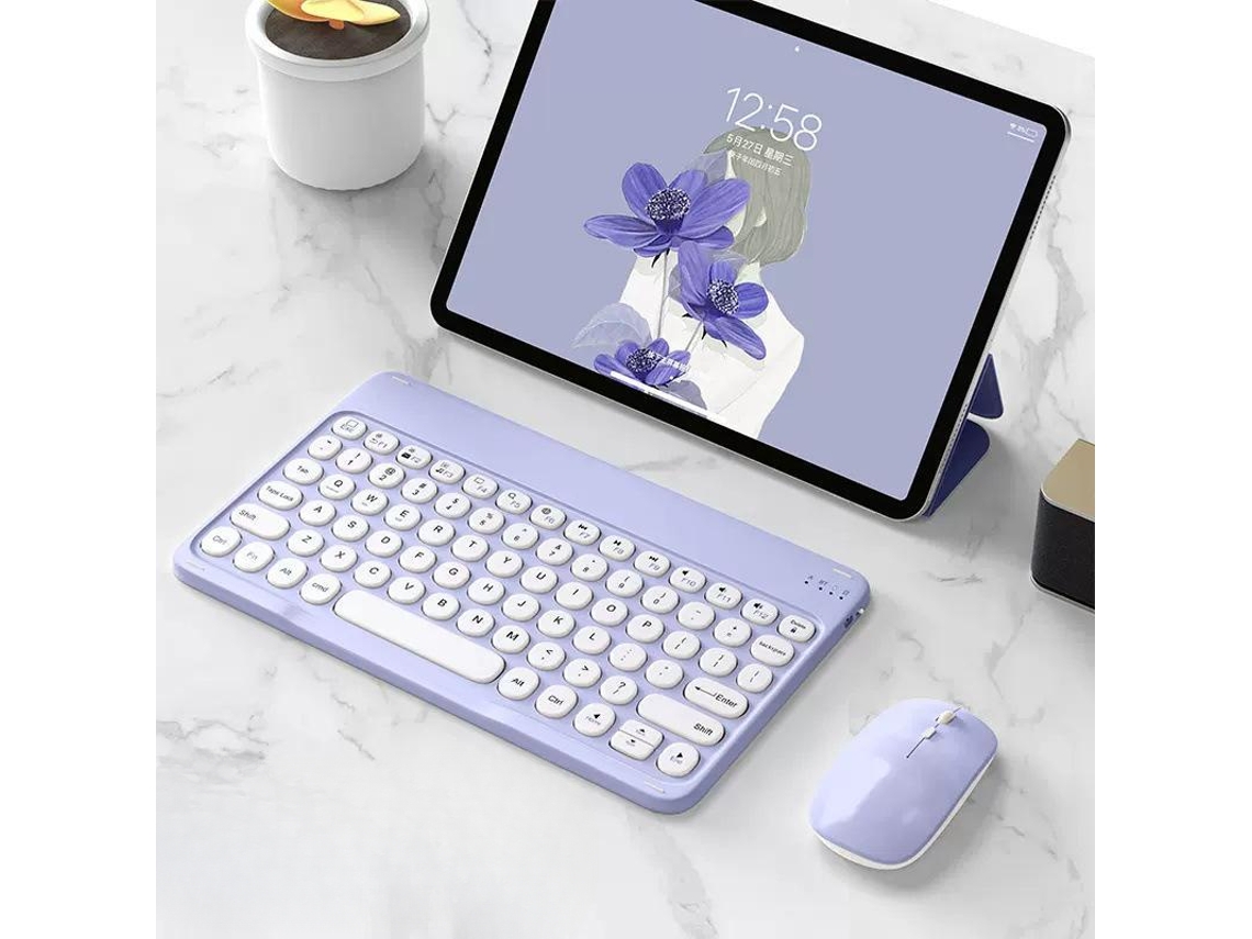 Teclado y ratón inalámbricos Bluetooth Cuich de 10 pulgadas (morado)