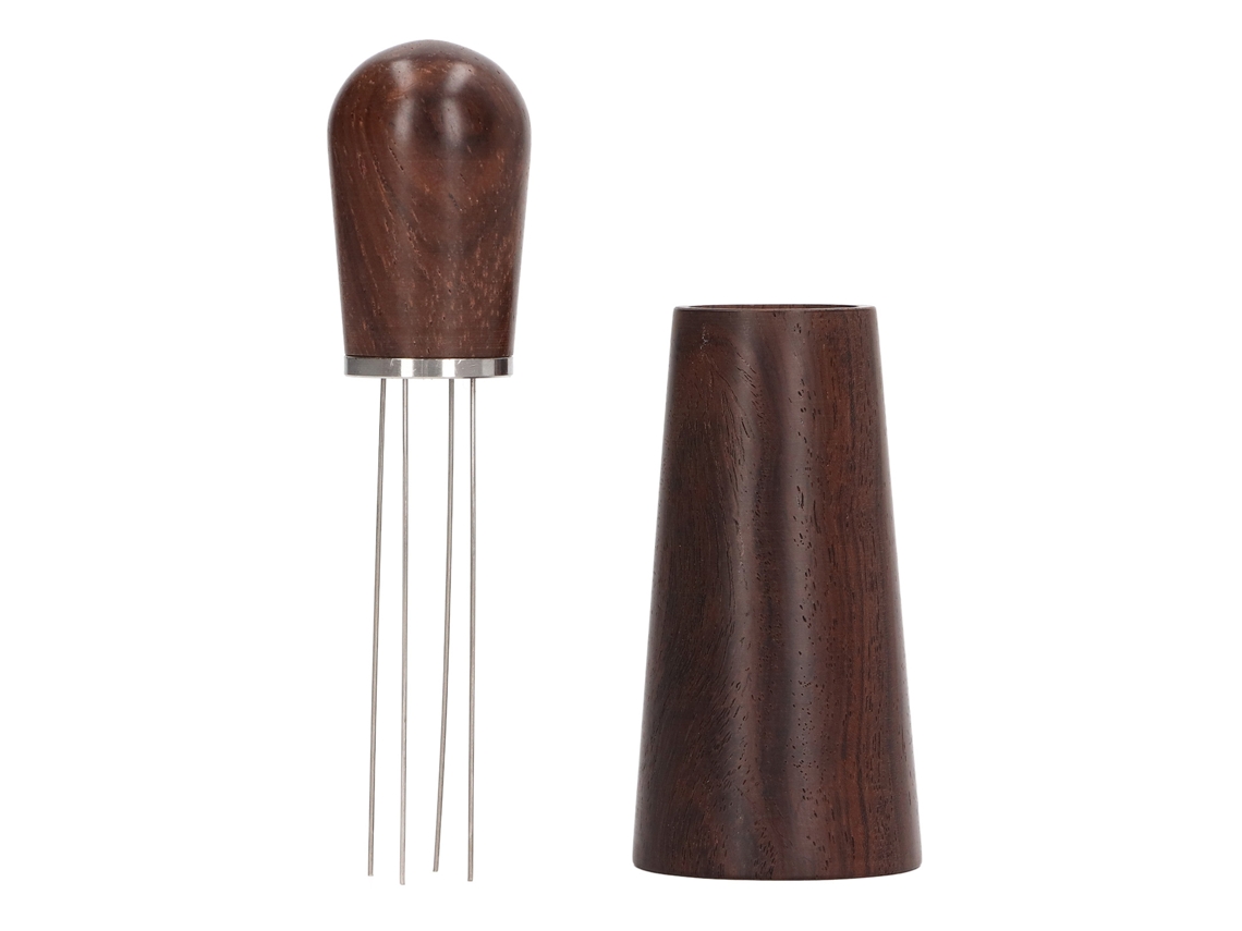 Herramienta para remover café con mango de madera, 4 puntas arqueadas, base marrón oscuro para el hogar