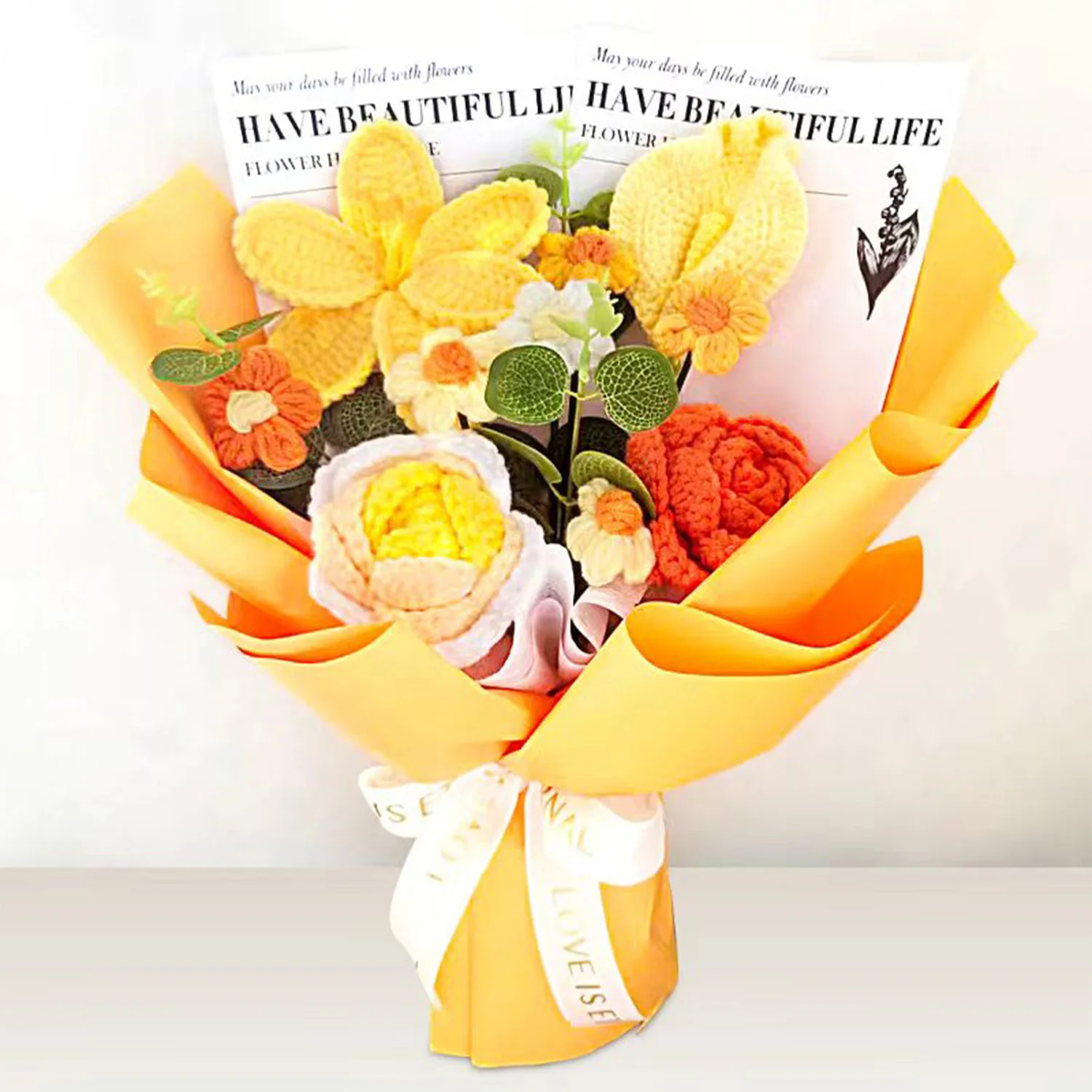 (naranja) Ramo De Tulipanes Tejido A Mano, La Opción De Regalo Perfecta.