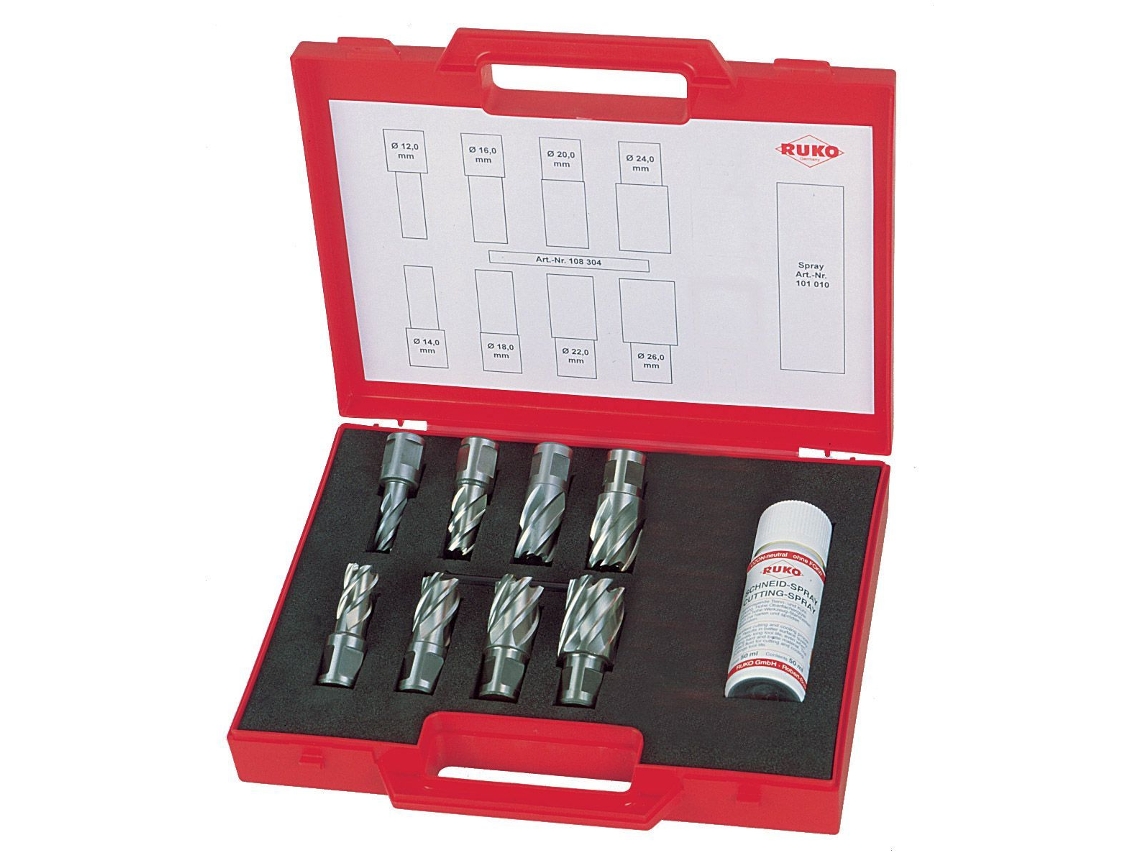 RUKO-108810E-Juego de 8 brocas huecas HSS-Co 5 Cobalto vástago Weldon