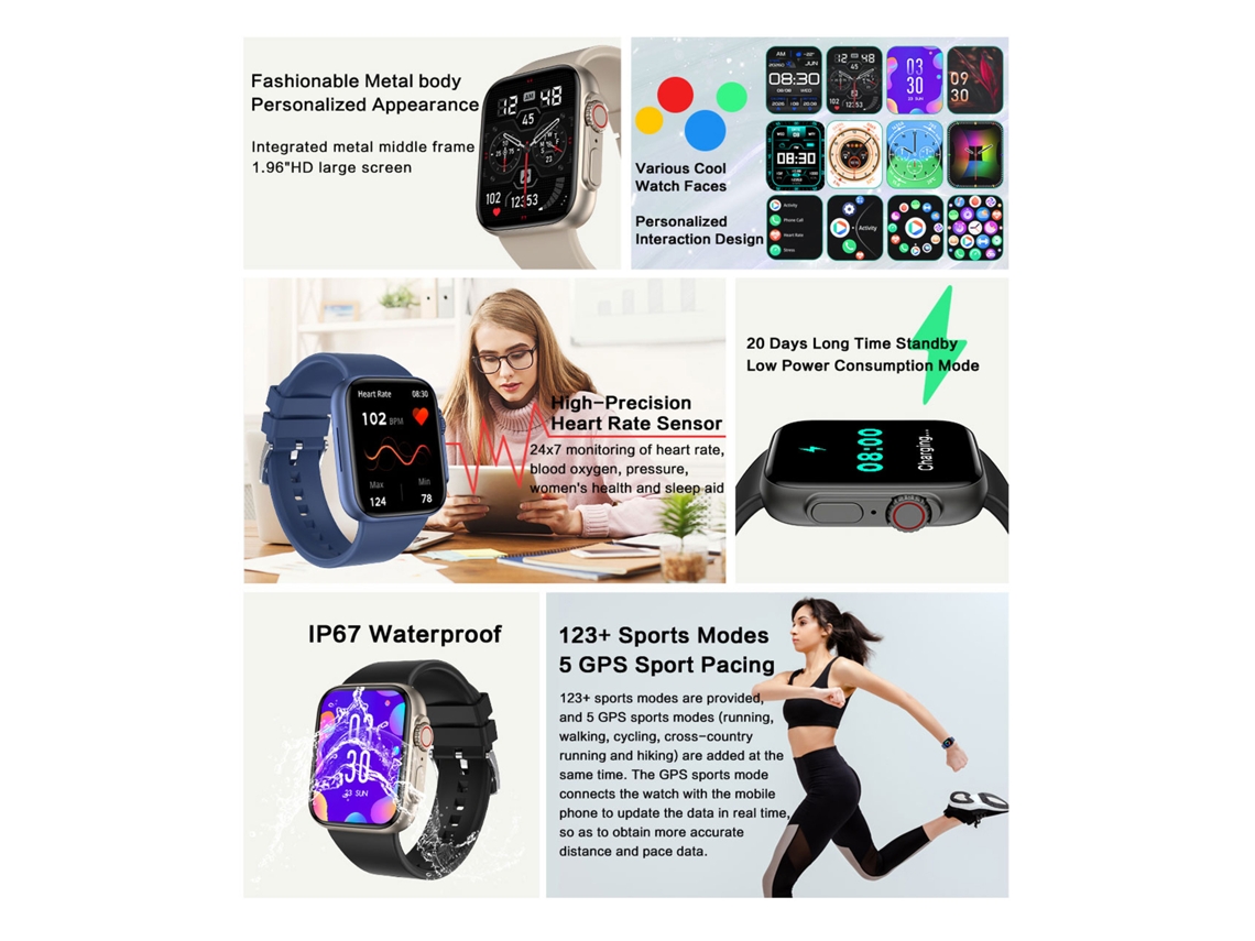 Reloj Inteligente Con Pantalla Táctil Completa De 1,96 Pulgadas, Monitor De Oxígeno En Sangre, Rastreador De Fitness Y Podómetro