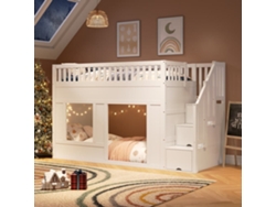 Cama Infantil, Litera (90 X 200 Cm), Cama Alta, Multifuncional Con Armario De Escalera, Espacio Convertible Abajo, Blanca