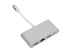 Adaptador Multipuerto Usb-c 4 En 1 Con Hdmi, Rj45 Y Usb 3.0, De Aluminio Plateado, Para Teléfonos Móviles Y Ordenadores.