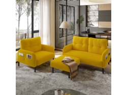 Conjunto 3 Piezas Cord: Sillón + Banqueta + Sofá 2 Plazas, Estructura Acero, Respaldo Suave, Asiento Profundo, Modular – Amarillo Mostaza