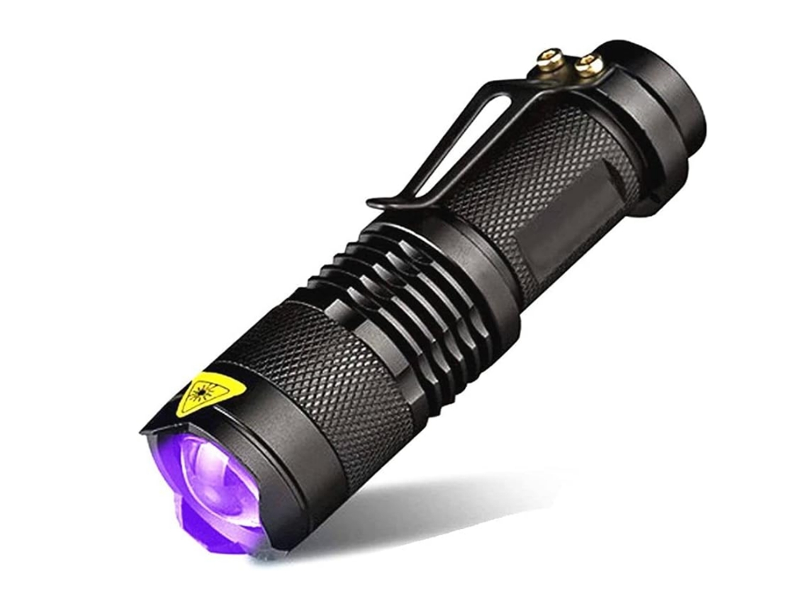 Linterna LED con zoom, minilinterna Yizhood de luz negra (negra)