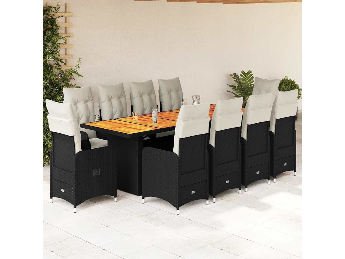 Conjunto de bistró de jardín de 11 piezas DKD Home Decor con cojines de mimbre negros