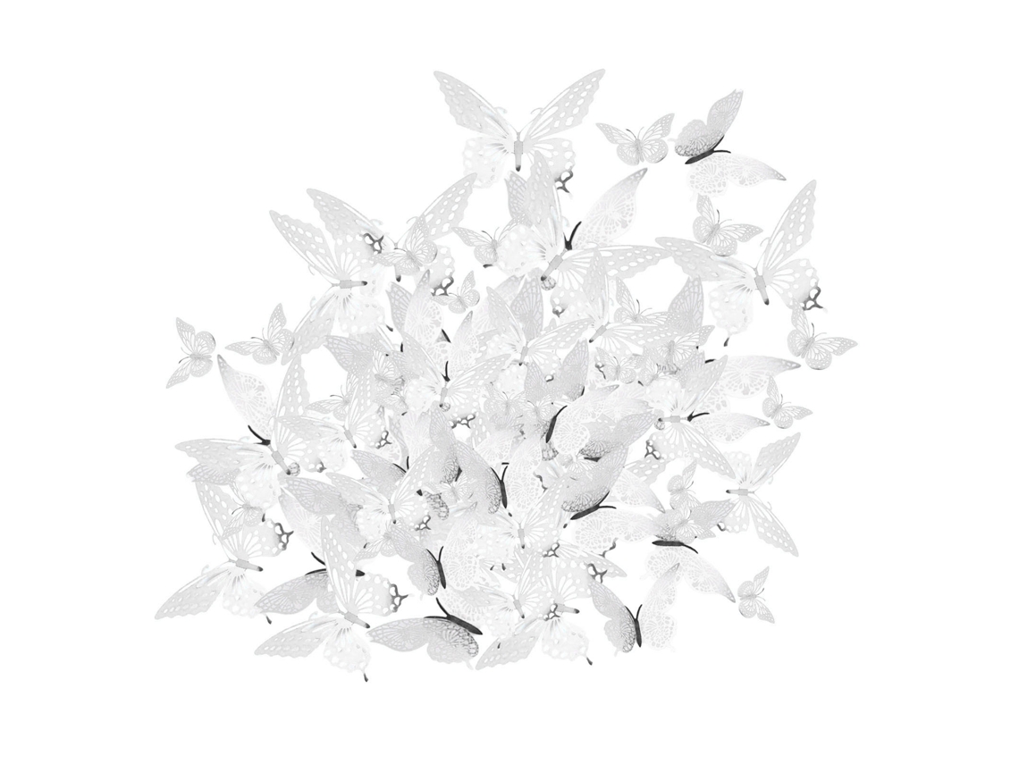 Pegatinas de pared de mariposas 3D decorativas, plateadas, 72 unidades