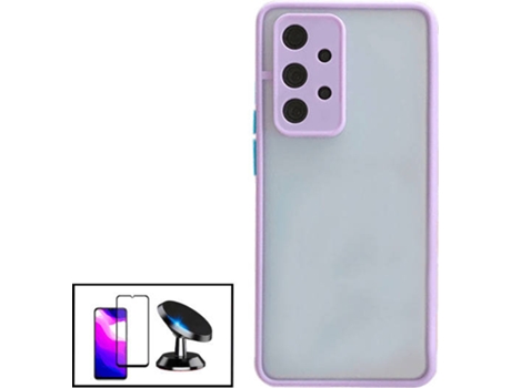 Kit Funda Antichoque, Película 5D Full Cover y Soporte Magnético de Coche Samsung Galaxy A32 5G PHONECARE Lila