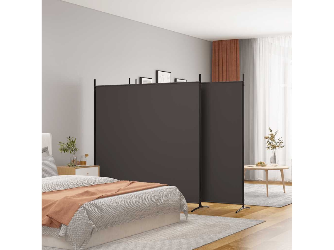 Separador de ambientes con 4 paneles, 698x180 cm, tela marrón.