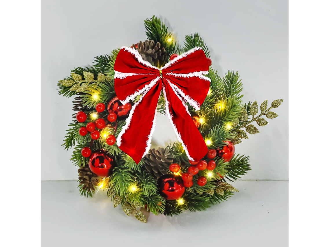 Guirlanda Navidad Led Batería Con Lazo 30cm, Adorno Puerta Y Mesa