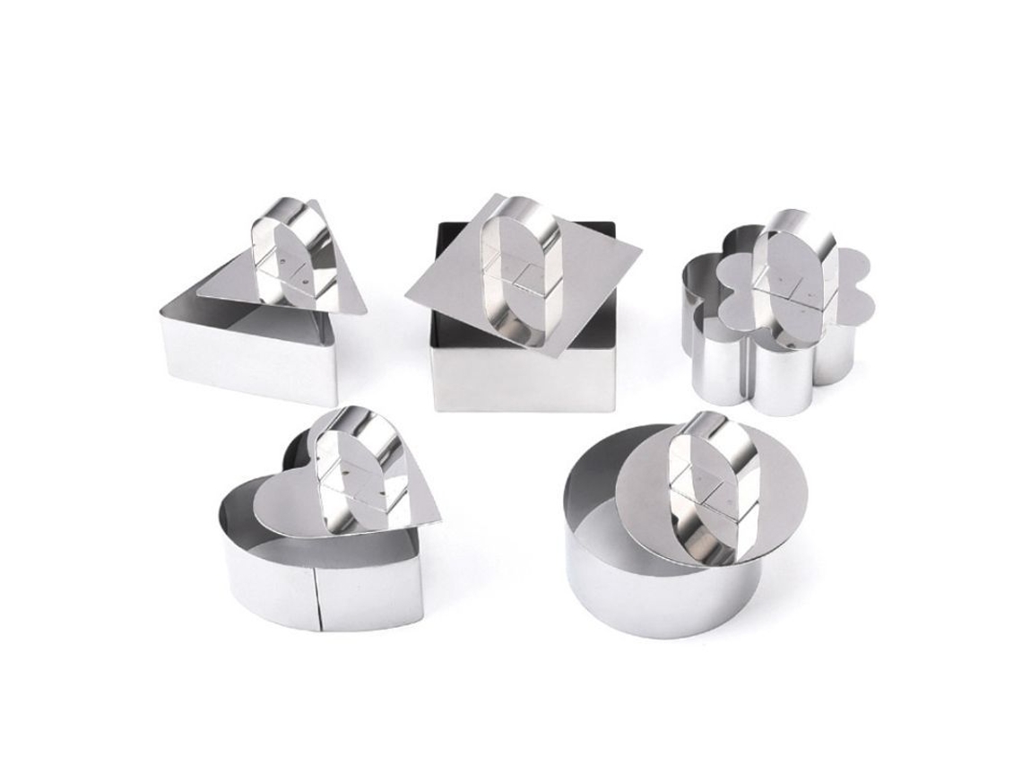 Moldes para pasteles Rebe-5 de acero inoxidable, anillos redondos de 7,6 cm con émbolo, para mousse y postres.