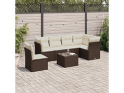 Conjunto de sofá de jardín de 6 piezas con cojines de mimbre marrón de DKD Home Decor