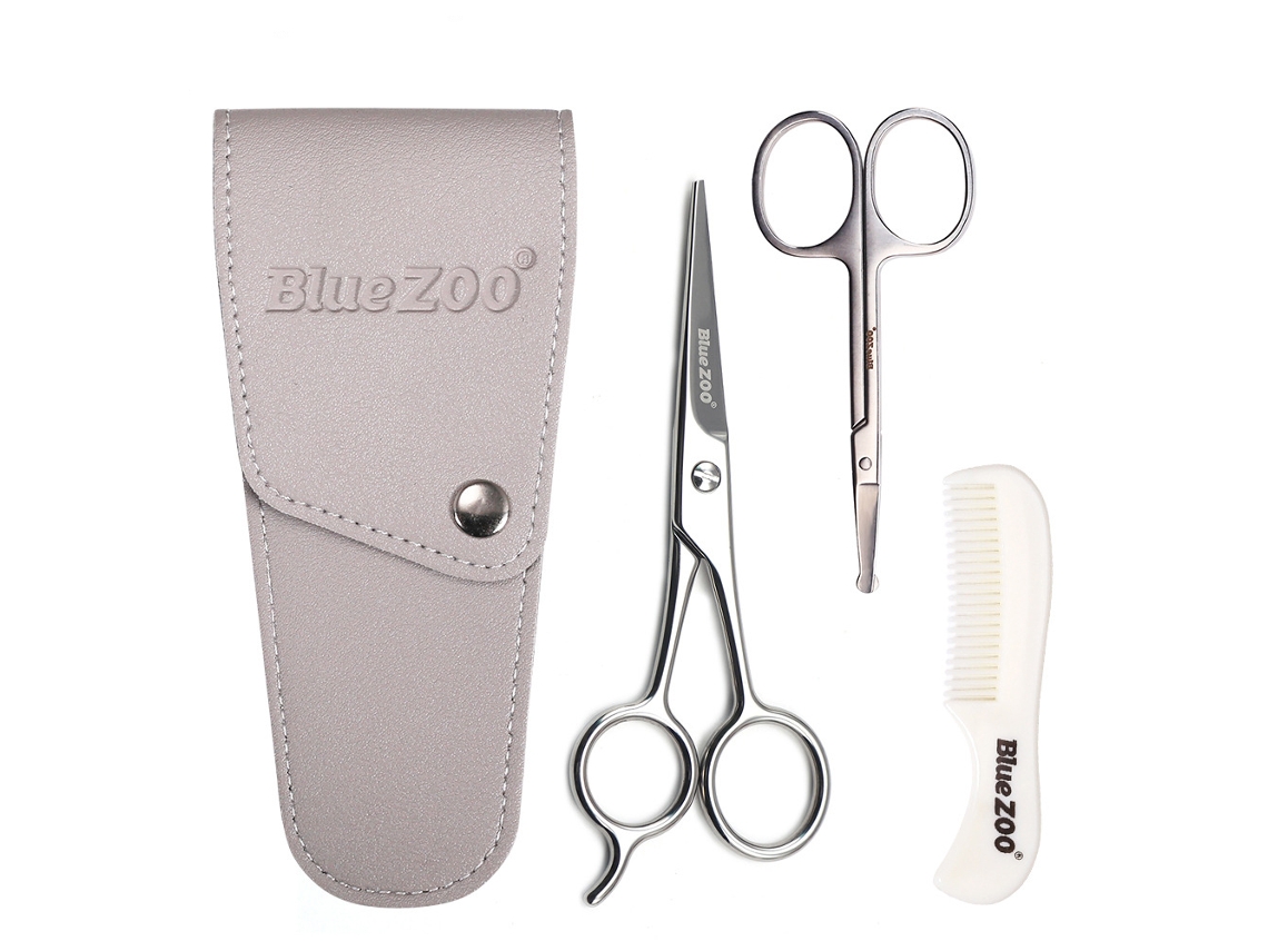 Kit De Afeitado Profesional Para Hombres: Cepillo De Barbilla, Peine, Tijeras De Acero Inoxidable Y Bolsa Negra