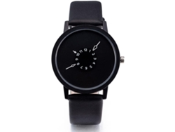Relojes de pulsera de cuero con manecillas traseras-Negro