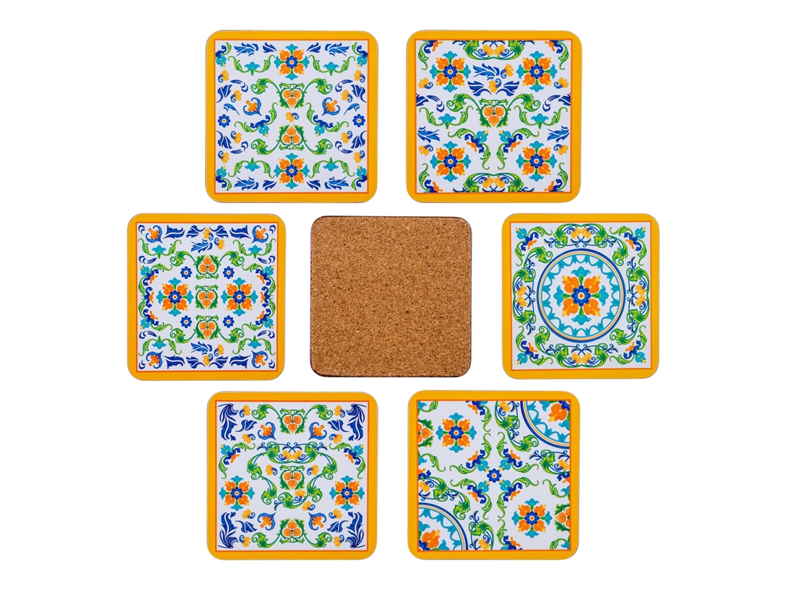 Juego de 6 Posavasos JAVIER (10 x 10 cm - Madera - Multicolor)