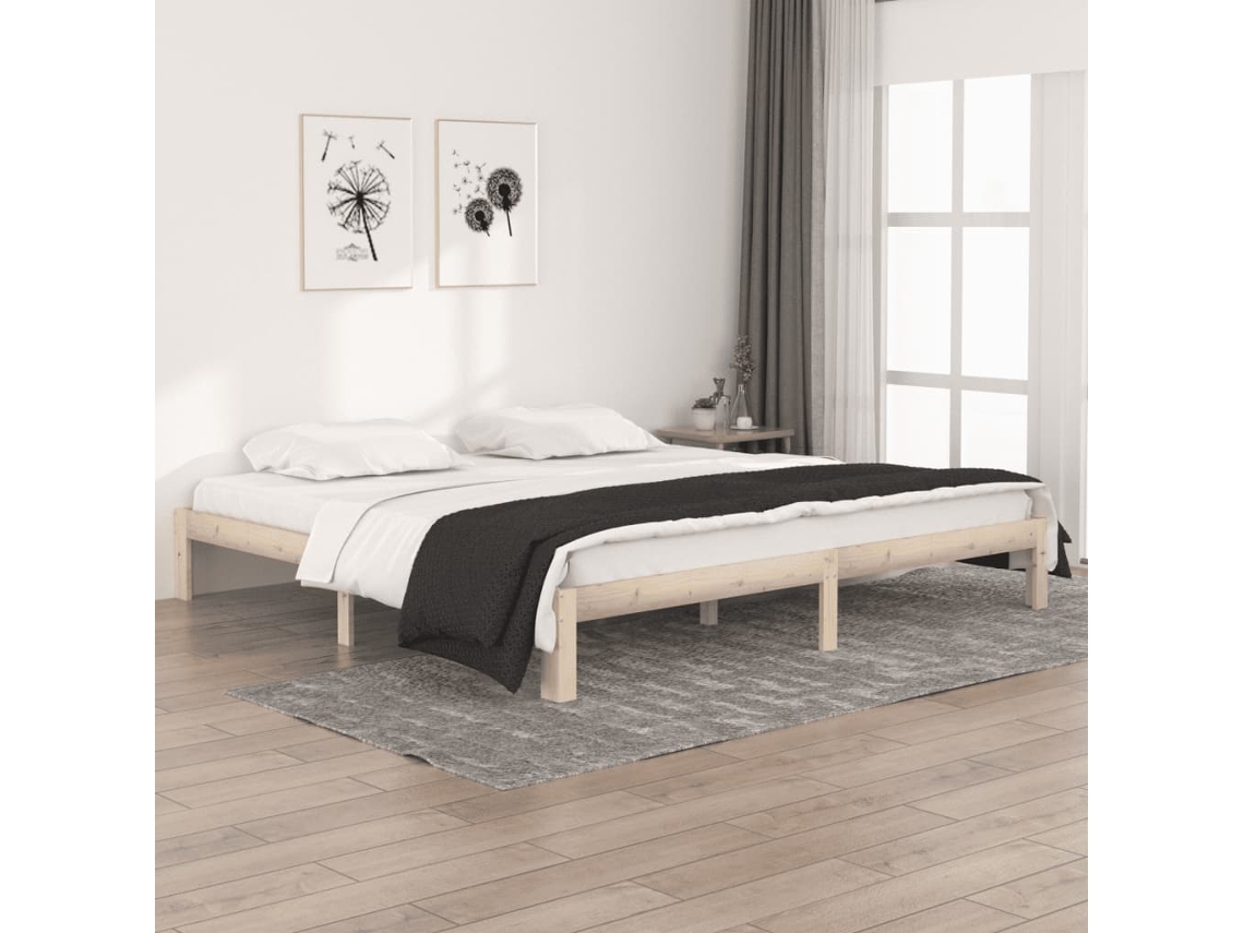 Estructura De Cama Sin Colchón Madera Maciza De Pino 200x200 Cm