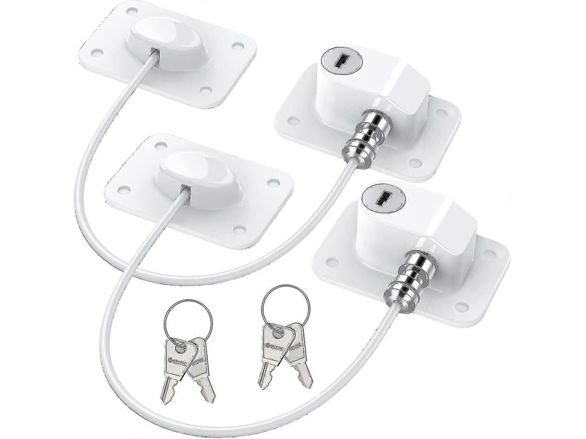 Juego de 2 cerraduras para puertas de refrigerador para adultos y niños, 4 llaves, adhesivo fuerte