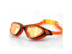 Gafas de natación para adultos, antivaho, galvanizadas, con protección UV. 800 unidades. Color naranja-negro transparente (en caja).