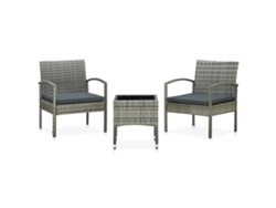 vidaXL Set de muebles bistro de jardín 3 piezas cojines ratán PE gris