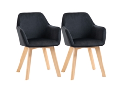 Juego de 2 sillas de comedor de terciopelo, madera natural, color negro.