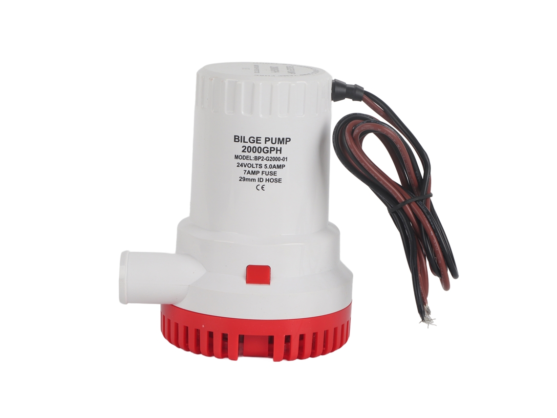 Microbomba de drenaje sumergible de CC de 2000 GPH para botes, estanques y piscinas, 24 V.