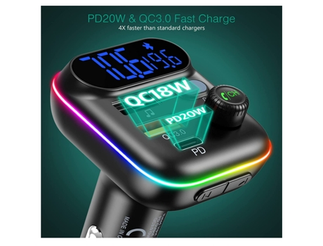 Transmisor FM para automóvil, PD3.0 Tipo C 20W QC3.0 Cargador rápido para automóvil, Adaptador de radio inalámbrico Bluetooth 5.0 Kit para BISBISOU...