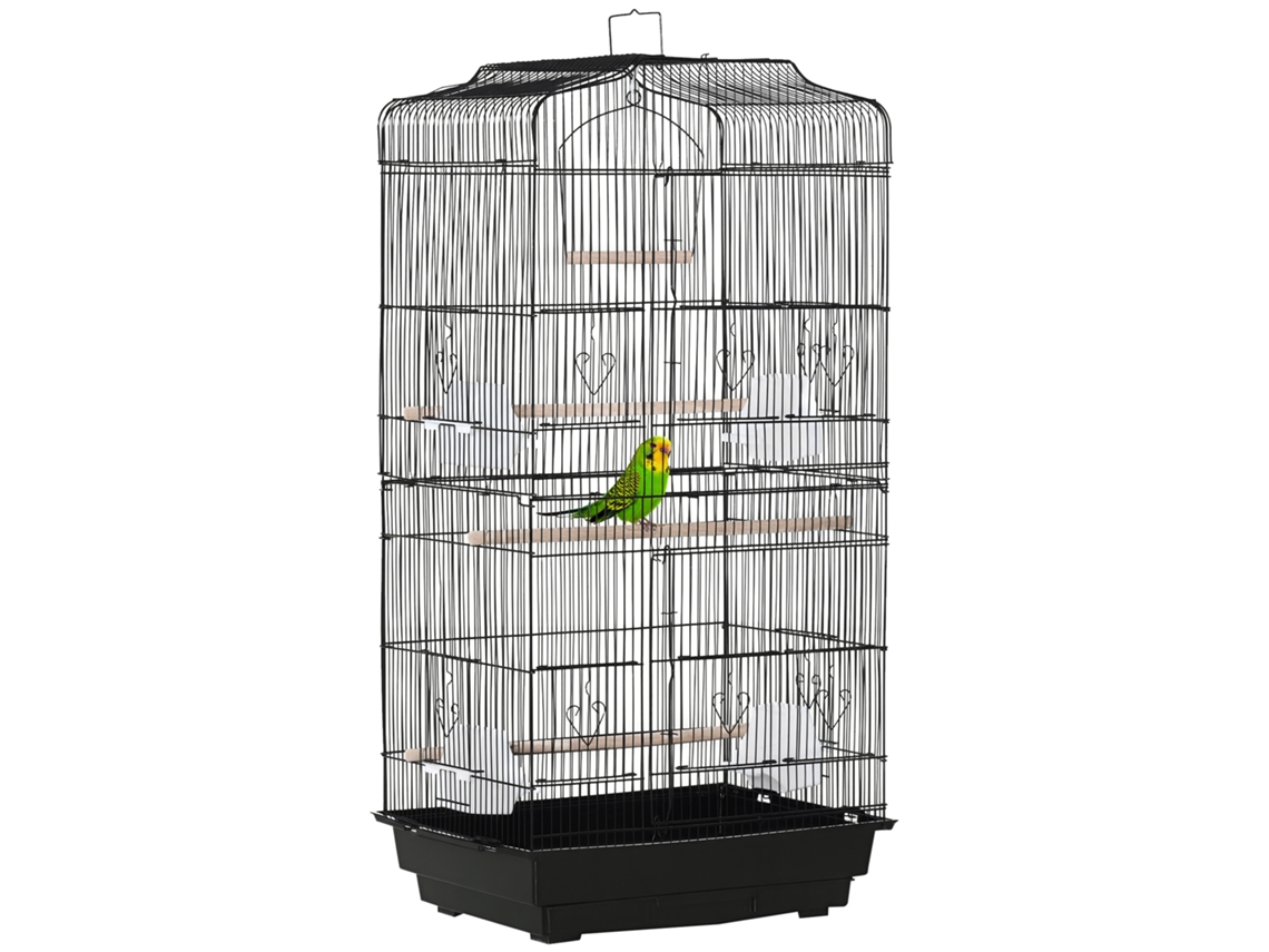 Gaiola Pássaros Metal 46,5x35,5x92 Cm Comedouros Poleiros Preta