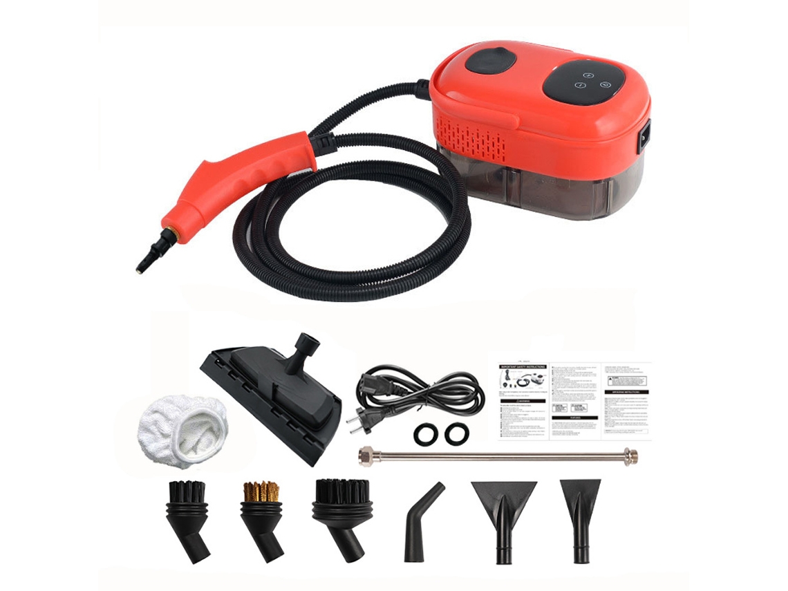 Limpiador a vapor de alta temperatura y alta presión de 2500 W con 9 accesorios para limpieza de cocina y automóvil, rojo Gertiz