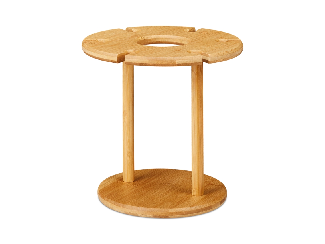 Relaxdays Soporte Copas Vino, Bambú, Para 6 Unidades, Redondo 25 Cm, Regalo Champán, Bar, Portacopas Y Botellas, Natural